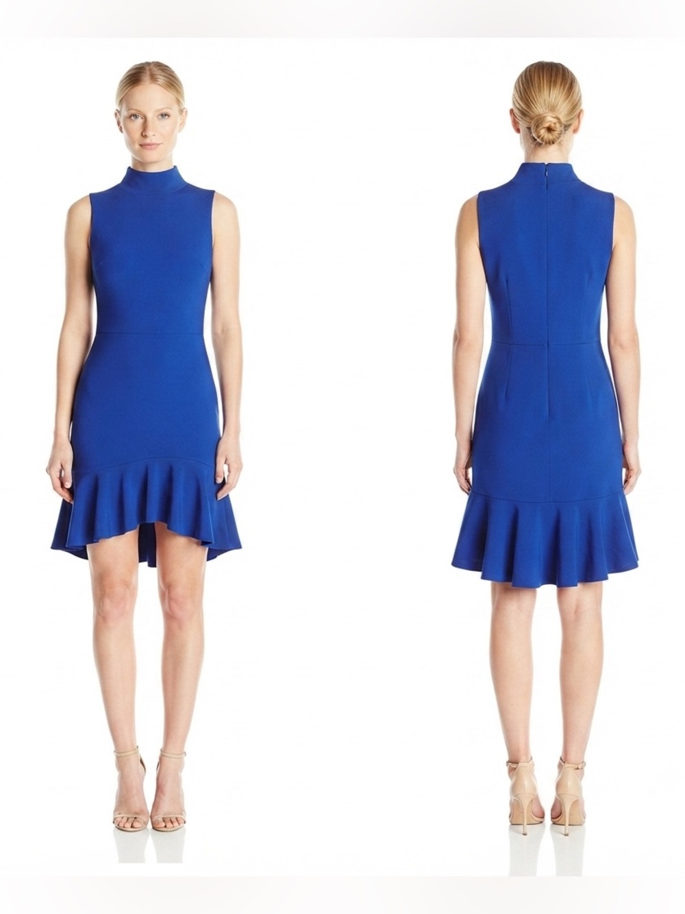 Susana Monaco Cocopa Mock Neck Ruffle Dress Cobalt Blue Size 4 6 NWT Bodycon